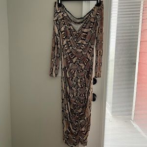 Snake skin off the shoulder dress